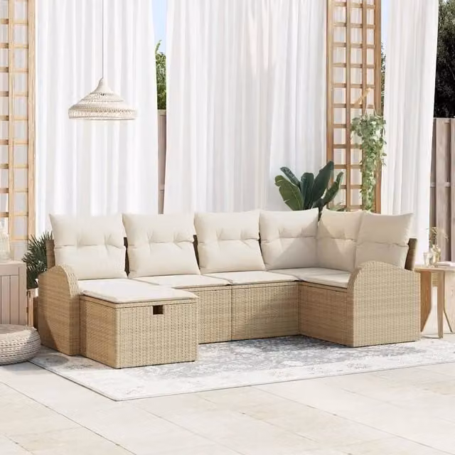 Set Divano da Giardino 6 pz Beige polyrattan 3360412