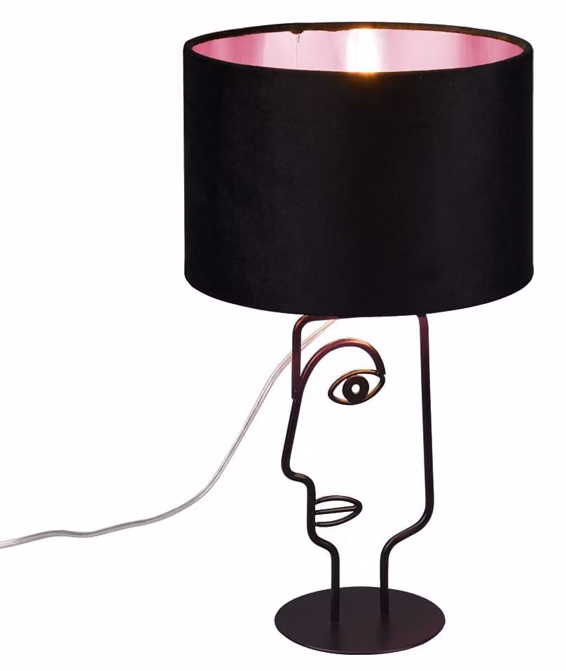 Lampada da tavolo LED RGB, realizzata in tessuto e metallo, con design a forma di viso, altezza 42 cm