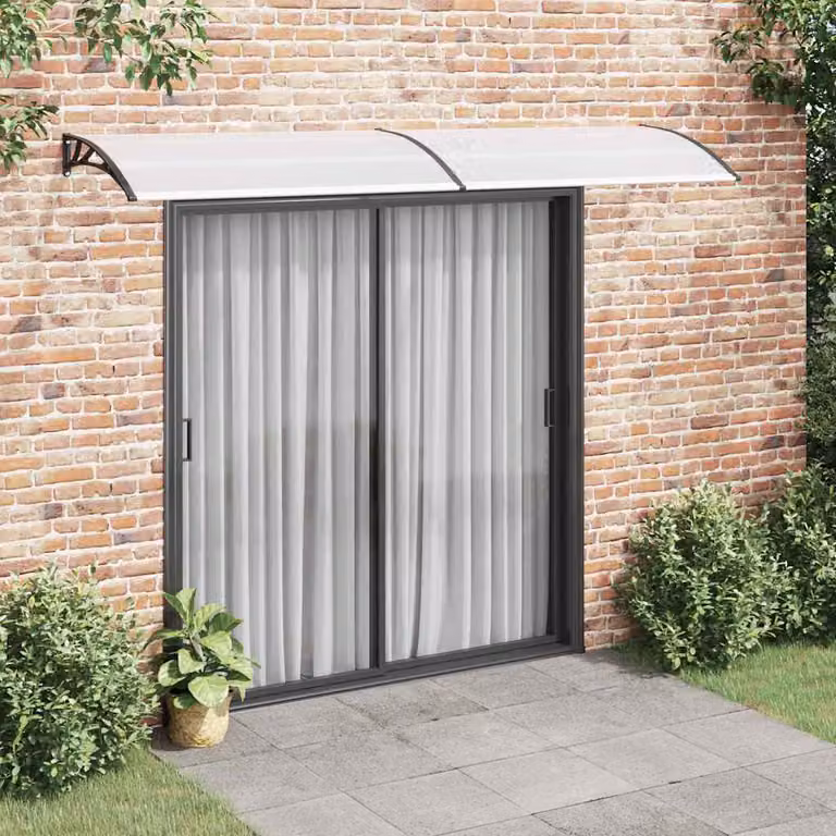 Pensilina per porta vidaXL in policarbonato e alluminio, nera e trasparente, L: 300 cm, P: 75 cm