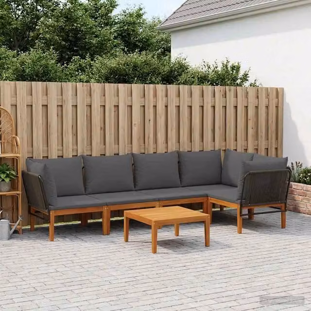 Set da giardino componibile a forma di L vidaXL in legno di acacia con cuscini inclusi per esterno