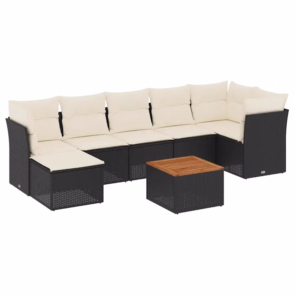 Set di divani da giardino vidaXL in polyrattan nero con 8 pezzi, include tavolino, pouf e cuscini con coperture rimovibili – 2