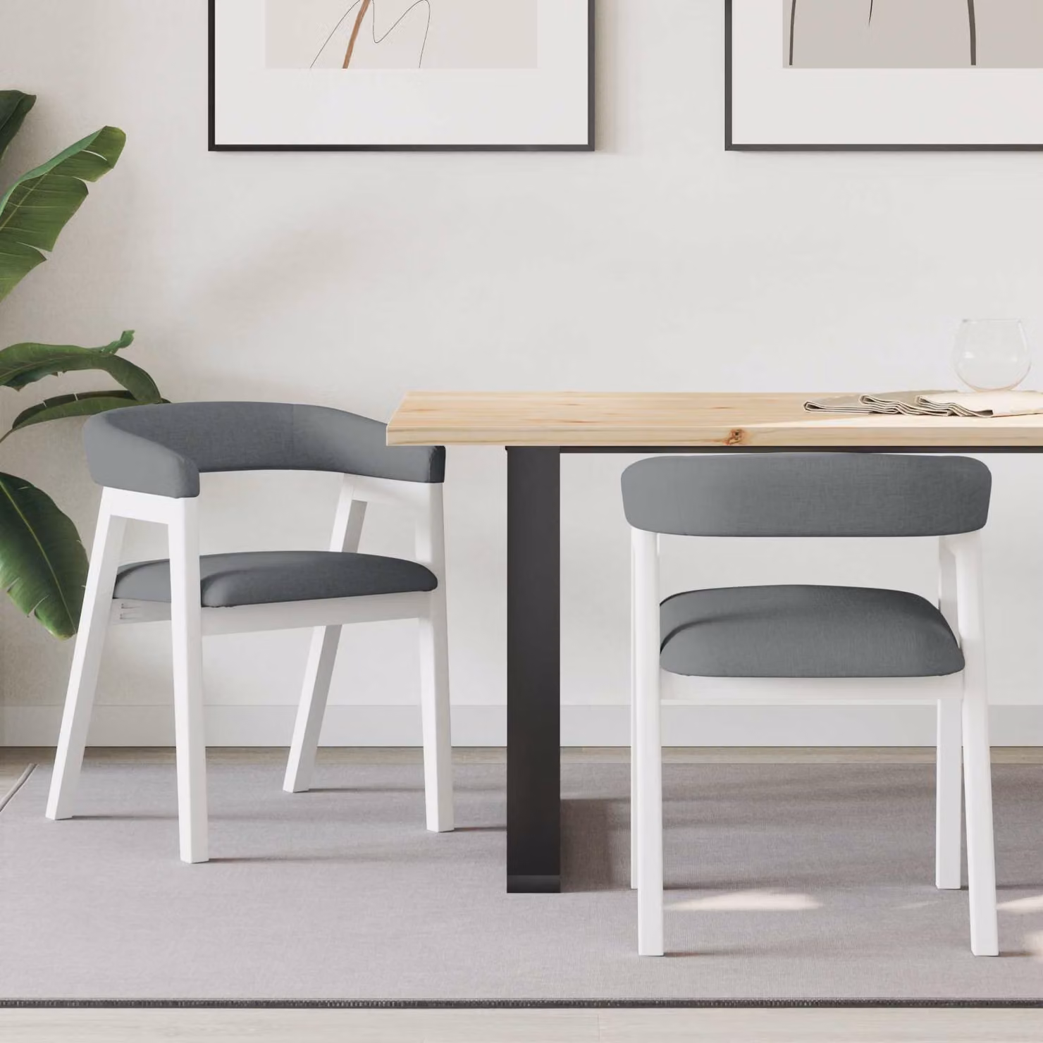 Set di 2 sedie da pranzo moderne vidaXL in legno di gomma bianco e grigio L/P/H: 54 x 57 x 73 cm – 1