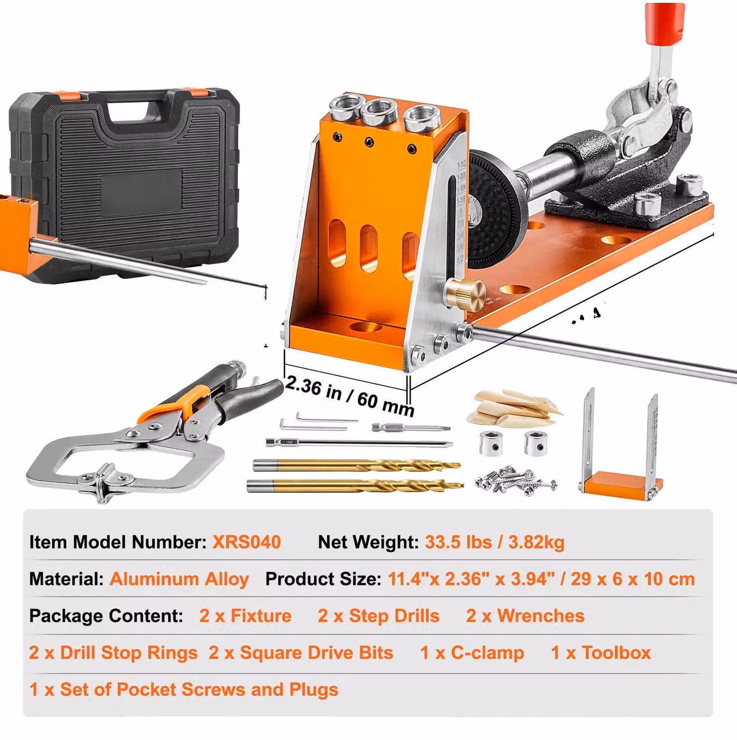 Kit di punte per tasche, profondità regolabile, struttura resistente, 34 pezzi con custodia