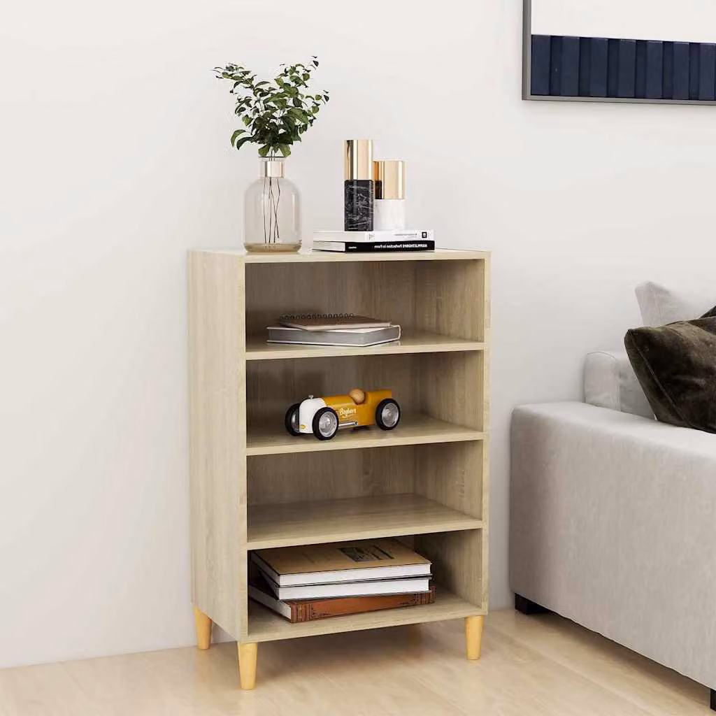 Credenza moderna vidaXL in legno di eucalipto e MDF, colore marrone e beige, L: 57 cm, P: 35 cm, H: 90 cm