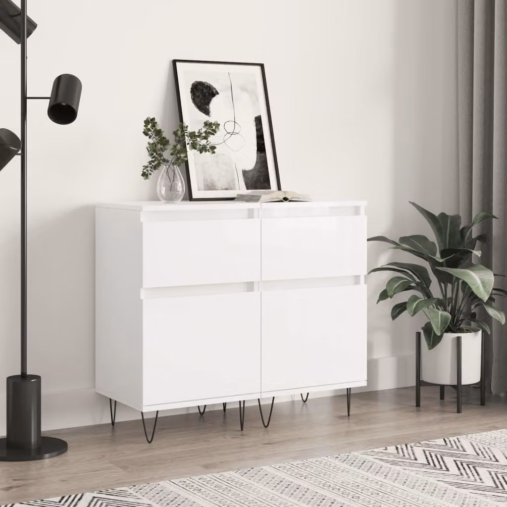 Set di 2 credenze vidaXL moderne in legno multistrato bianco lucido, L/P/H: 40 x 35 x 70 cm