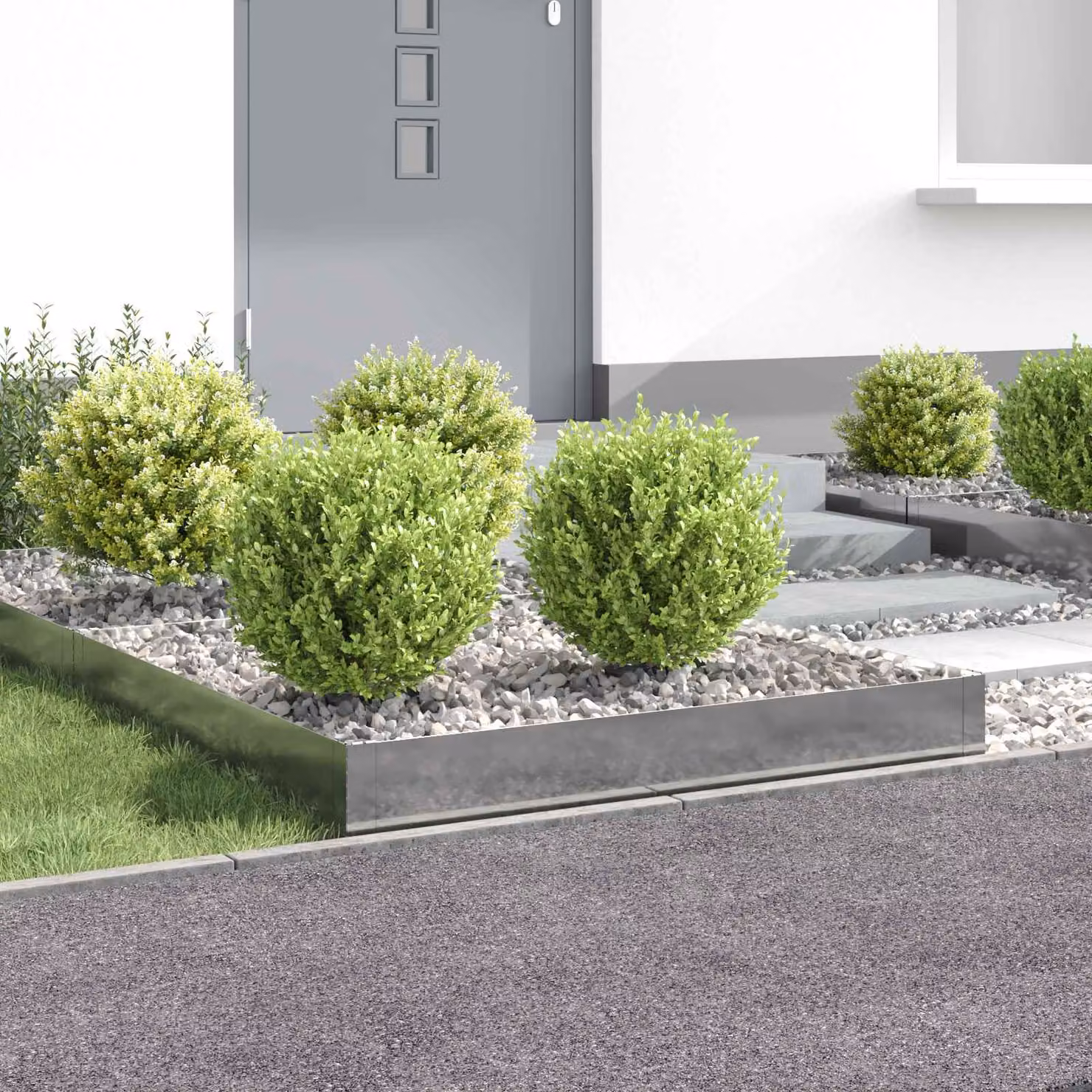 Set di 4 bordure per prato vidaXL in acciaio color argento, L/P/H: 100 x 100 x 20 cm