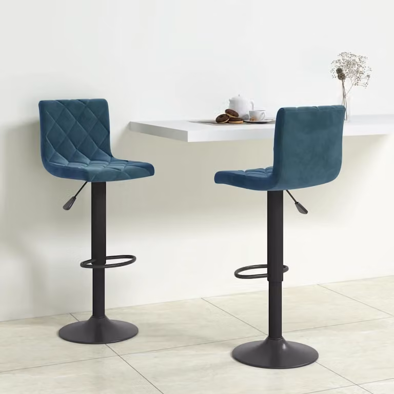 Set di 2 sgabelli da bar vidaXL in velluto blu con base girevole a 360 gradi