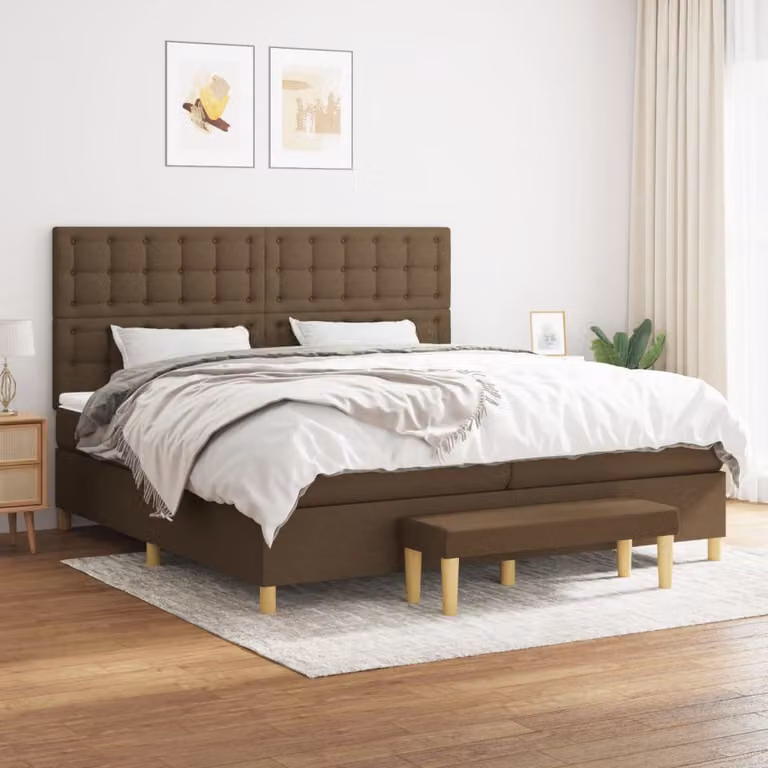 vidaXL Giroletto a Molle Ibrido con Materasso in Tessuto Marrone e Bianco L/P/H: 200 x 200 x 28 cm