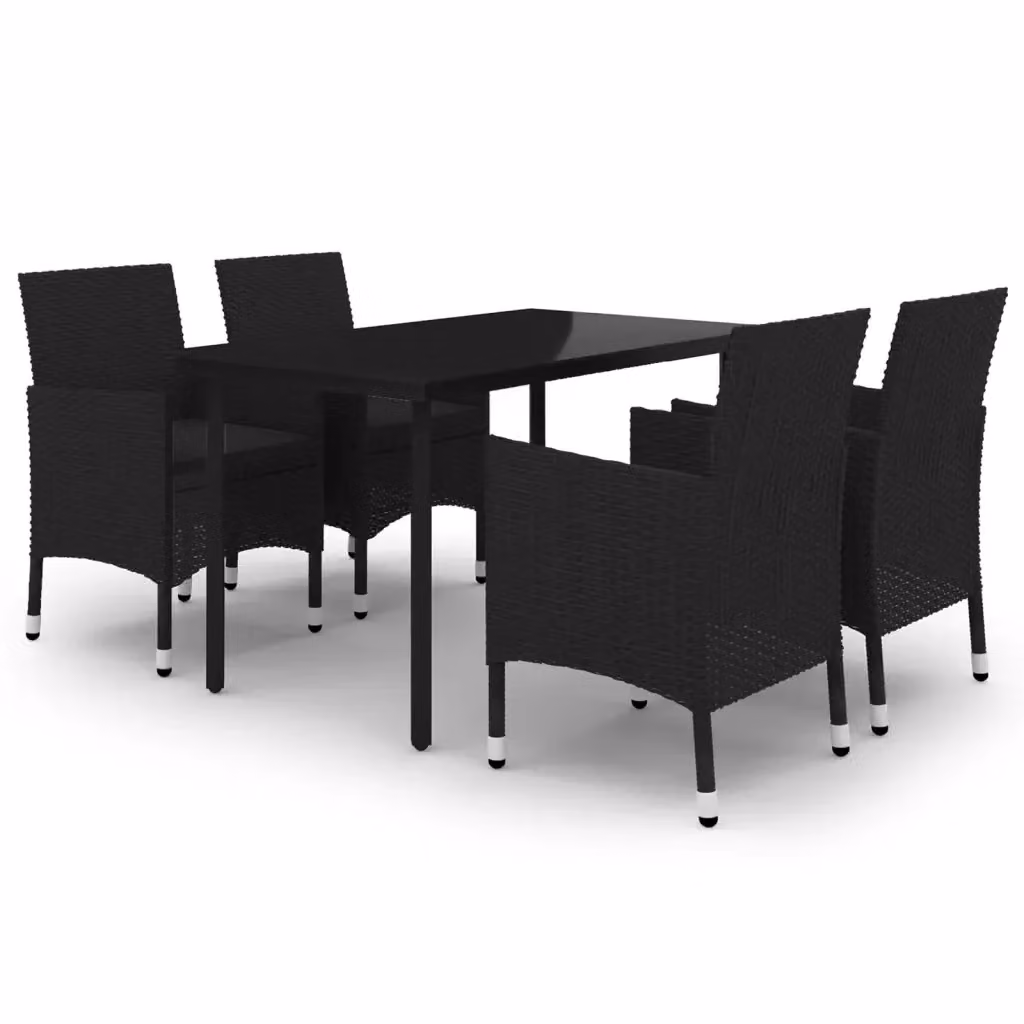Set da pranzo da giardino vidaXL in polyrattan nero con tavolo in vetro e 5 sedie con cuscini – 2