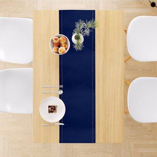 Tovaglia in cotone con motivo blu scozzese | 8 coperti | 32 x 230 cm | Lavabile in lavatrice