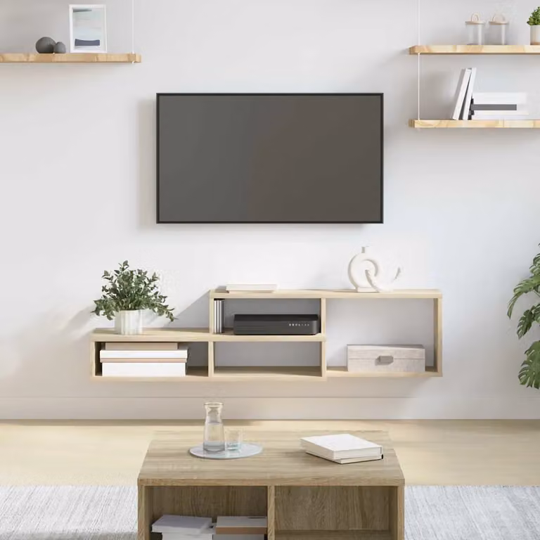 Supporto per TV da parete vidaXL in legno ingegnerizzato moderno, grigio e beige, L 120 cm, P 25 cm, H 28,5 cm