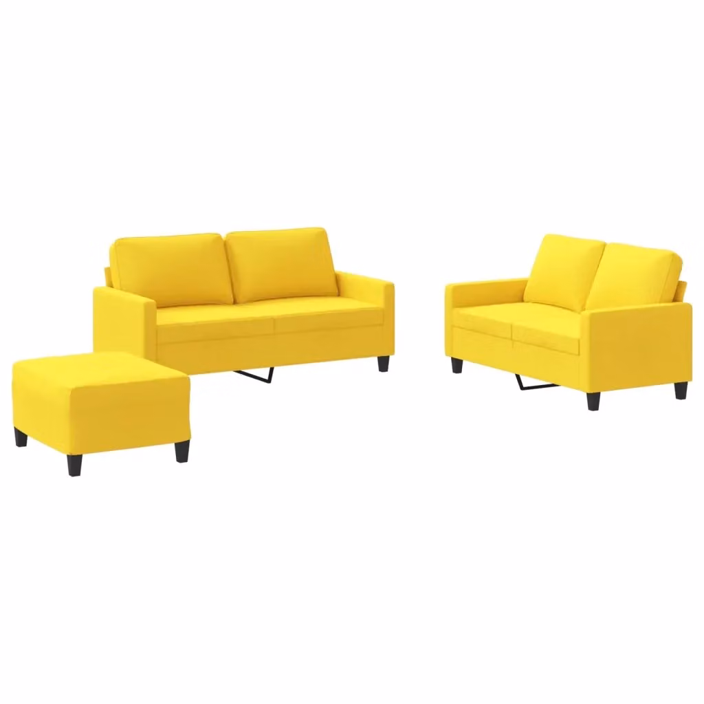 Set di divani 3 pezzi vidaXL in tessuto giallo con cuscini per soggiorno in stile moderno – 2