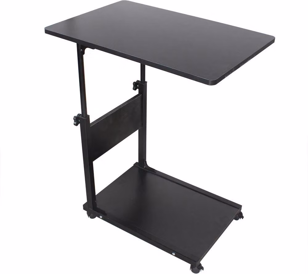 Tavolino letto, tavolino laterale, scrivania per laptop - Scrivania regolabile in altezza a 2 piani - 55–80 cm - Piano del tavolo 60x40 cm - 4 ruote con freno - Nero