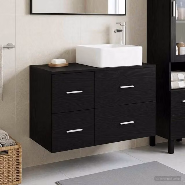 Set di mobili per il bagno 2 pz Rovere Nero 3403977