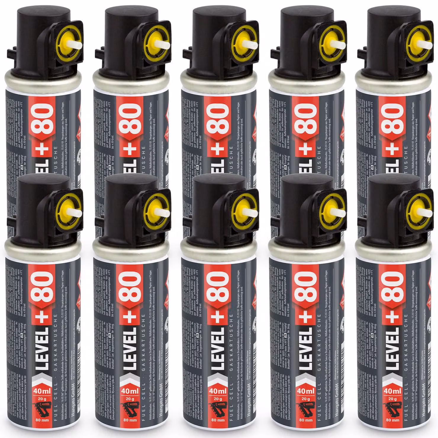 LEVEL+ Cartuccia di ricambio, confezione da 10 pezzi, 20 grammi/40 ml/80 mm, compatibile con Stiftnagler L+80
