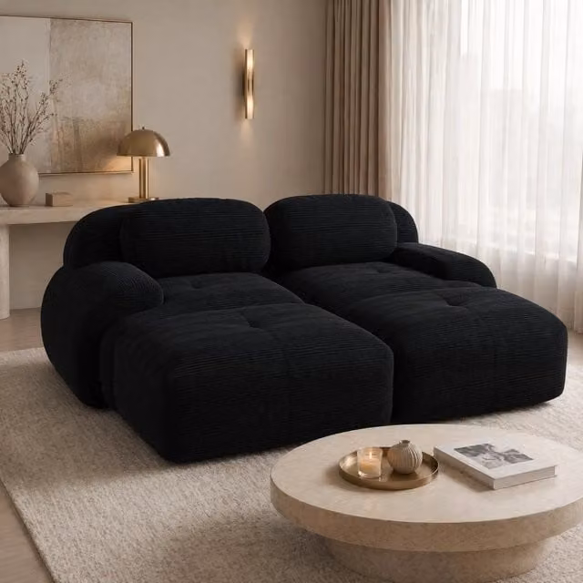 Divano angolare modulare 208 x 178 x 70 cm in velluto a coste nero HOMVRA