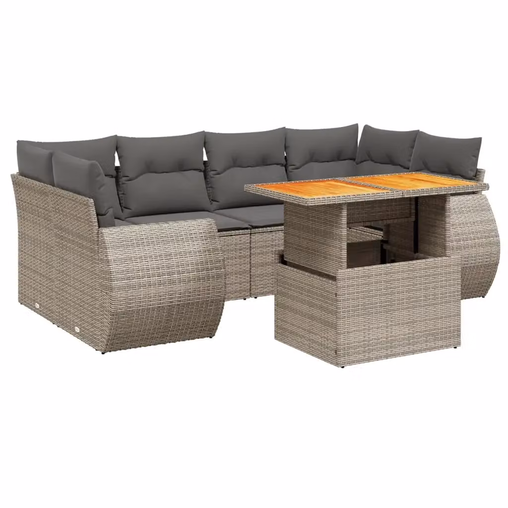 Set di divani da giardino vidaXL 7 pz in polyrattan grigio con cuscini e tavolino da esterno a forma di L – 2