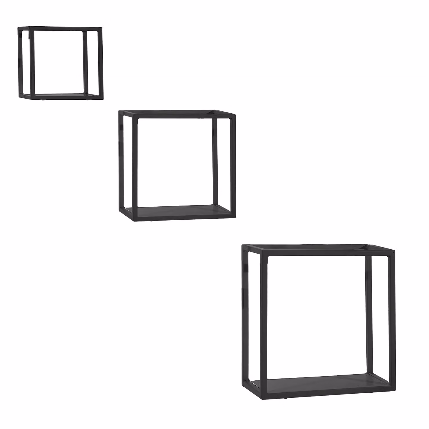 VESTIAMO CASA Set di 3 Mensole Cubo da Parete in Metallo Nero Opaco con Design Geometrico Moderno – 1
