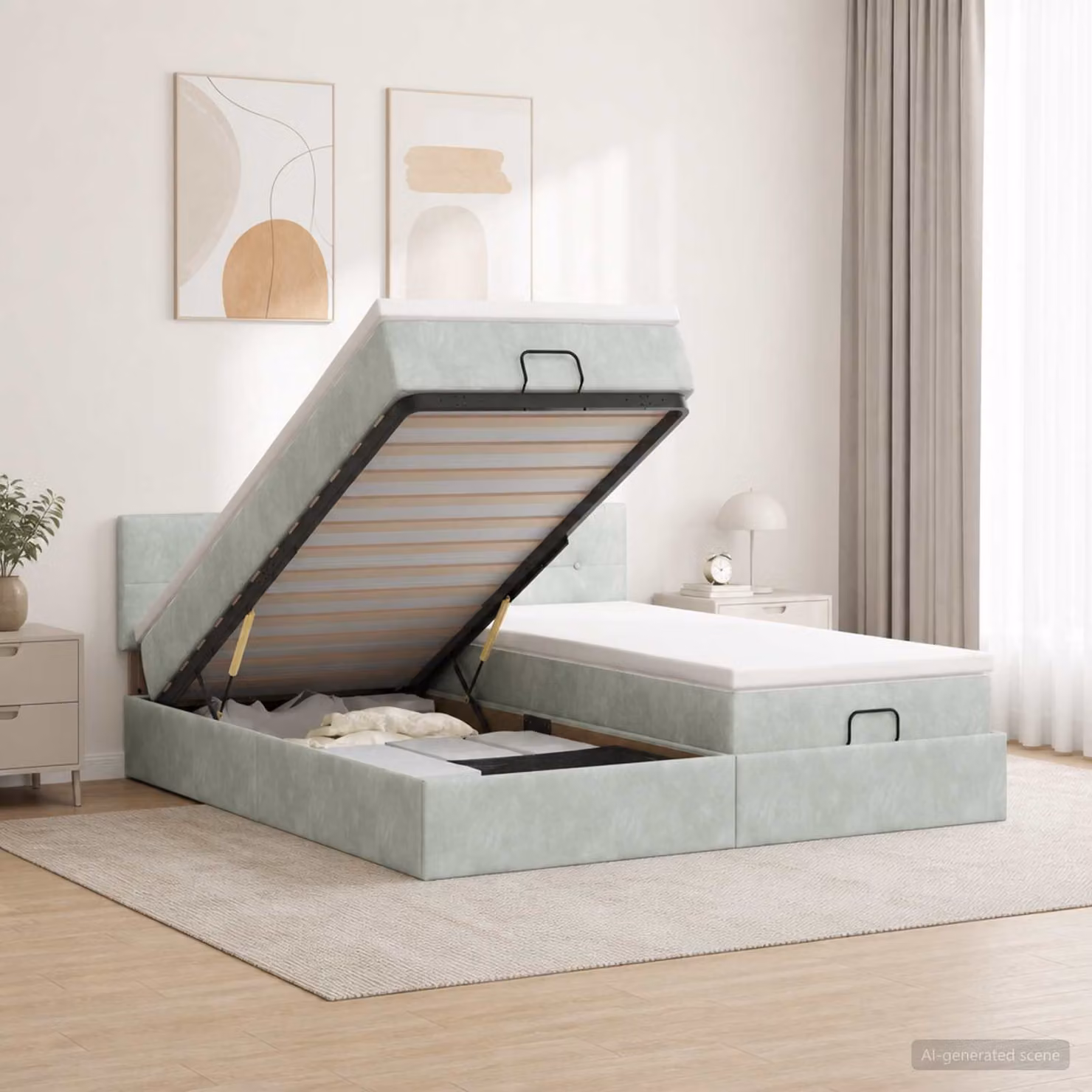 Letto Ottomano con Materasso e LED vidaXL, Grigio Chiaro e Bianco, L/P/H: 160 x 200 x 88 cm