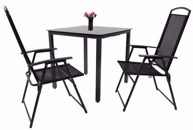 Set mobili da giardino 3 pezzi / gruppo di posti a sedere / 1x tavolo, 2x sedie / tavolo Dimensioni ca. H. 76 x W. 80 x D. 80 cm / Set schienale 80S