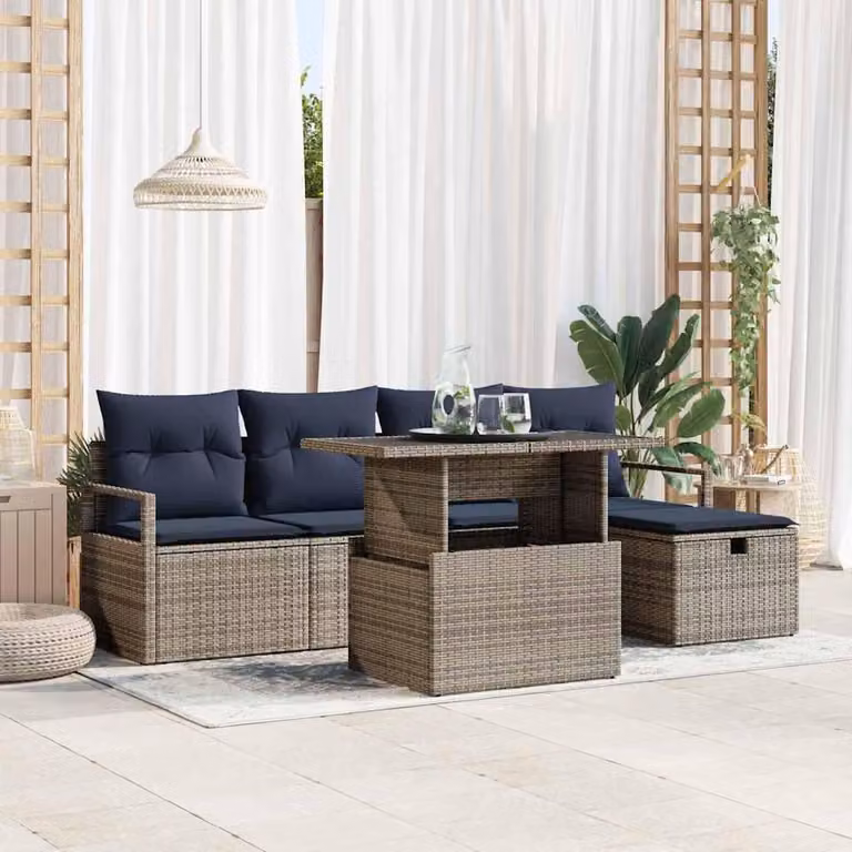 Maison Exclusive - Set da giardino composto da 6 pezzi, divano, colore grigio, realizzato in rattan sintetico