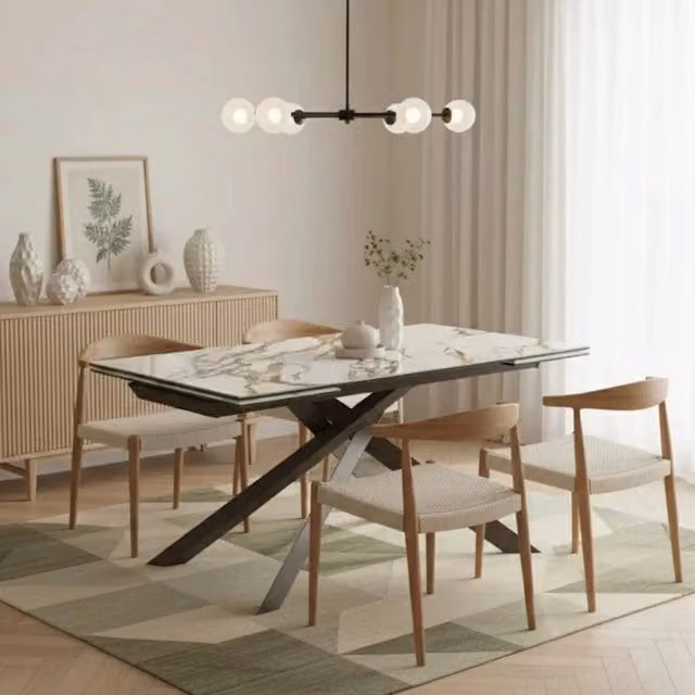 Tavolo da pranzo allungabile Hover Duzzle in ceramica effetto marmo calacatta e vetro, colore bianco e bronzo, L: 160-240 cm, P: 90 cm, H: 76 cm – 1