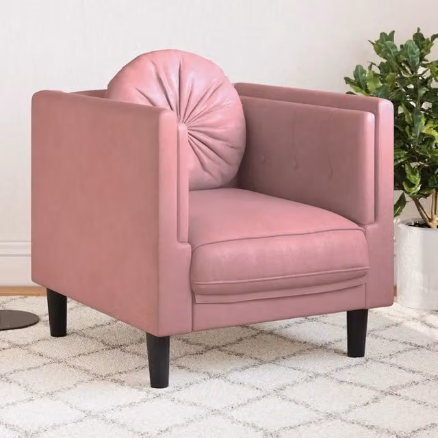 Poltrona Lounge Moderna in Velluto Rosa con Ottoman e Braccioli