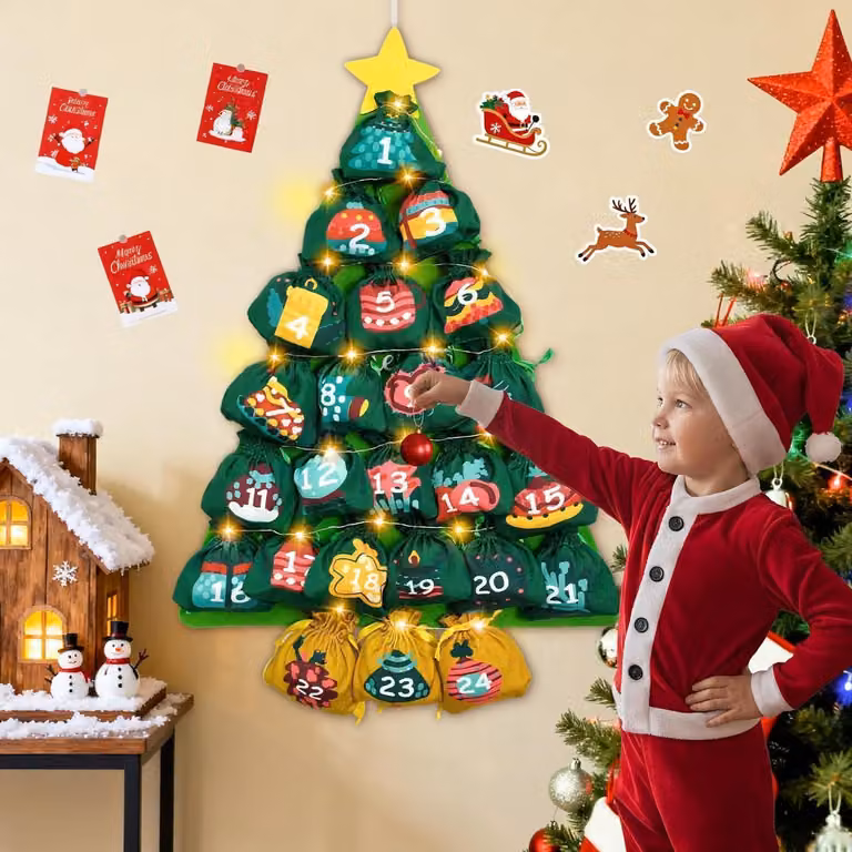 Calendario dell'Avvento da appendere, con 24 sacchetti di stoffa