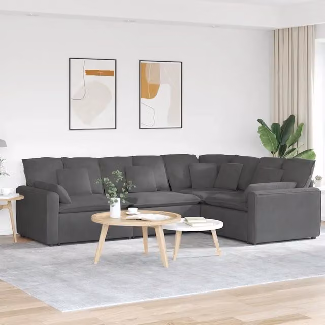 Divano Modulare con Cuscini in Tessuto a Coste Grigio Scuro 3321168