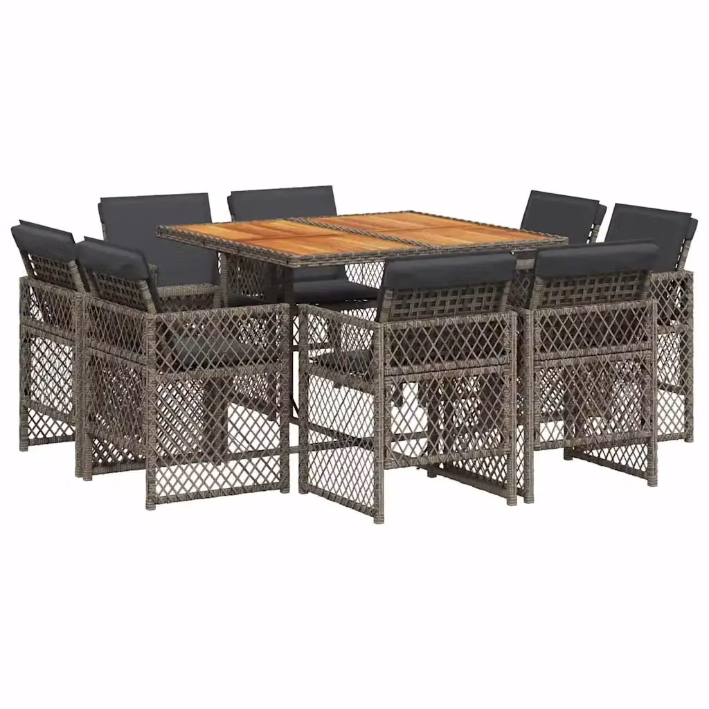 vidaXL Set da Pranzo da Giardino 9 pz in Polyrattan e Legno di Acacia Grigio e Marrone – 2