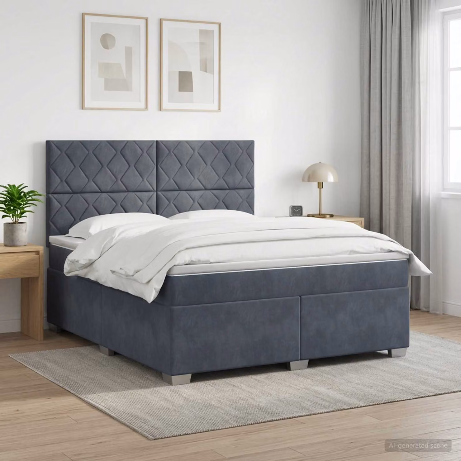 Letto box spring con materasso vidaXL in tessuto grigio scuro, L/P/H: 140 x 200 x 144 cm
