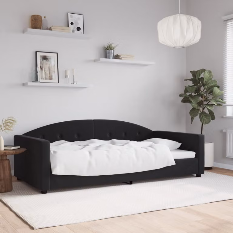 Letto da giorno vidaXL in velluto nero con struttura imbottita e doghe in legno L/P/H: 200 x 100 x 75 cm