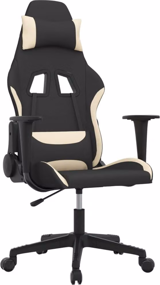 Sedia da Gaming Nero e Crema in Tessuto