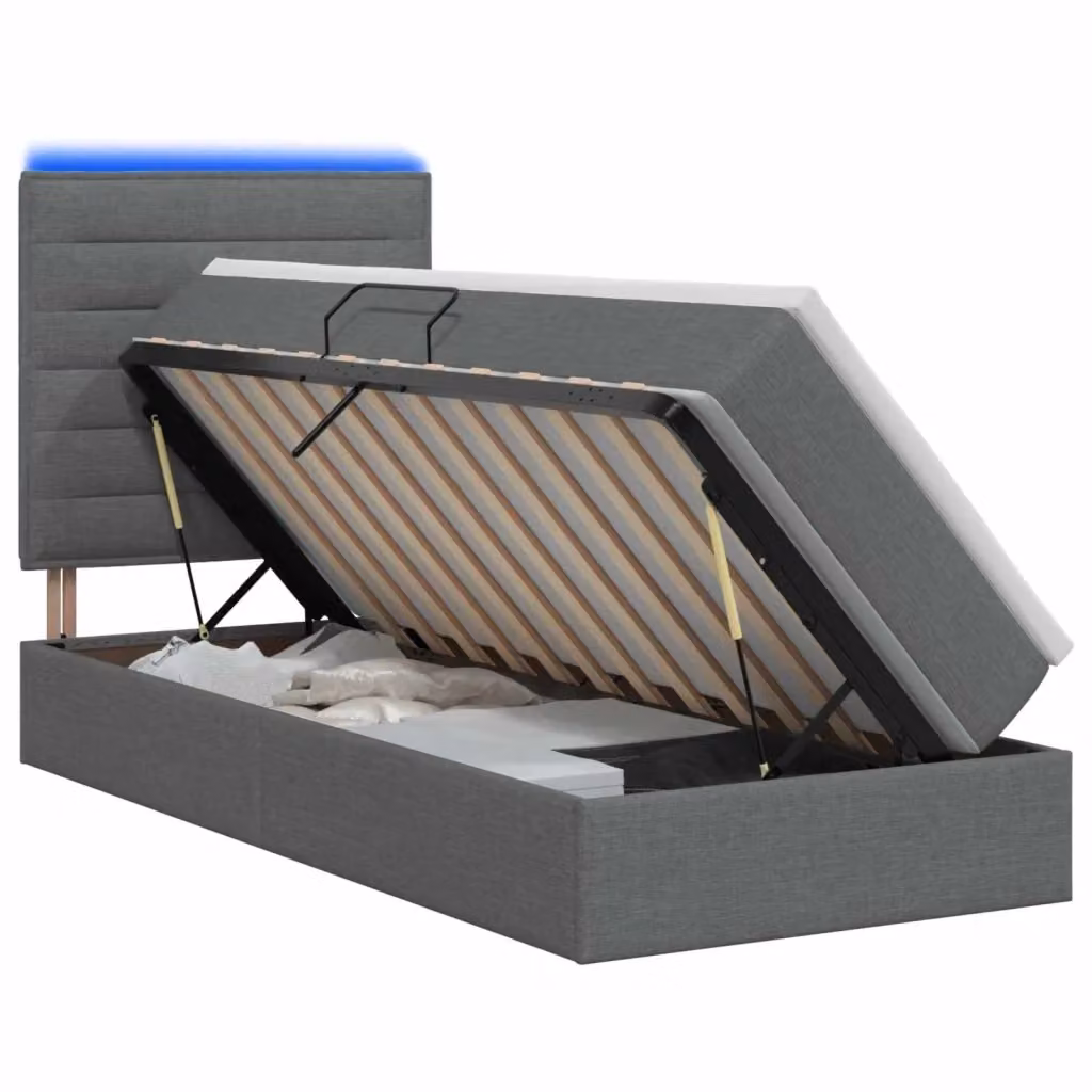 Letto con contenitore e materasso vidaXL Grigio, con illuminazione LED e porte USB, L/P/H: 100 x 200 x 76 cm – 2