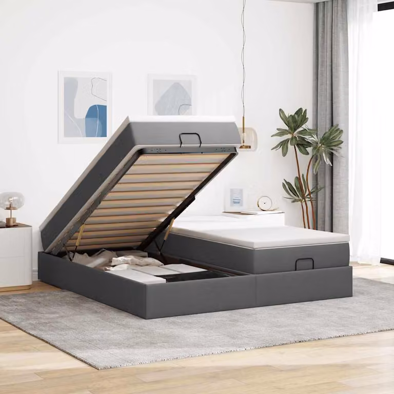vidaXL Struttura Letto con Materasso e Base a Sollevamento in Tessuto, L: 200 cm, P: 200 cm, H: 23,5 cm, Grigio e Bianco