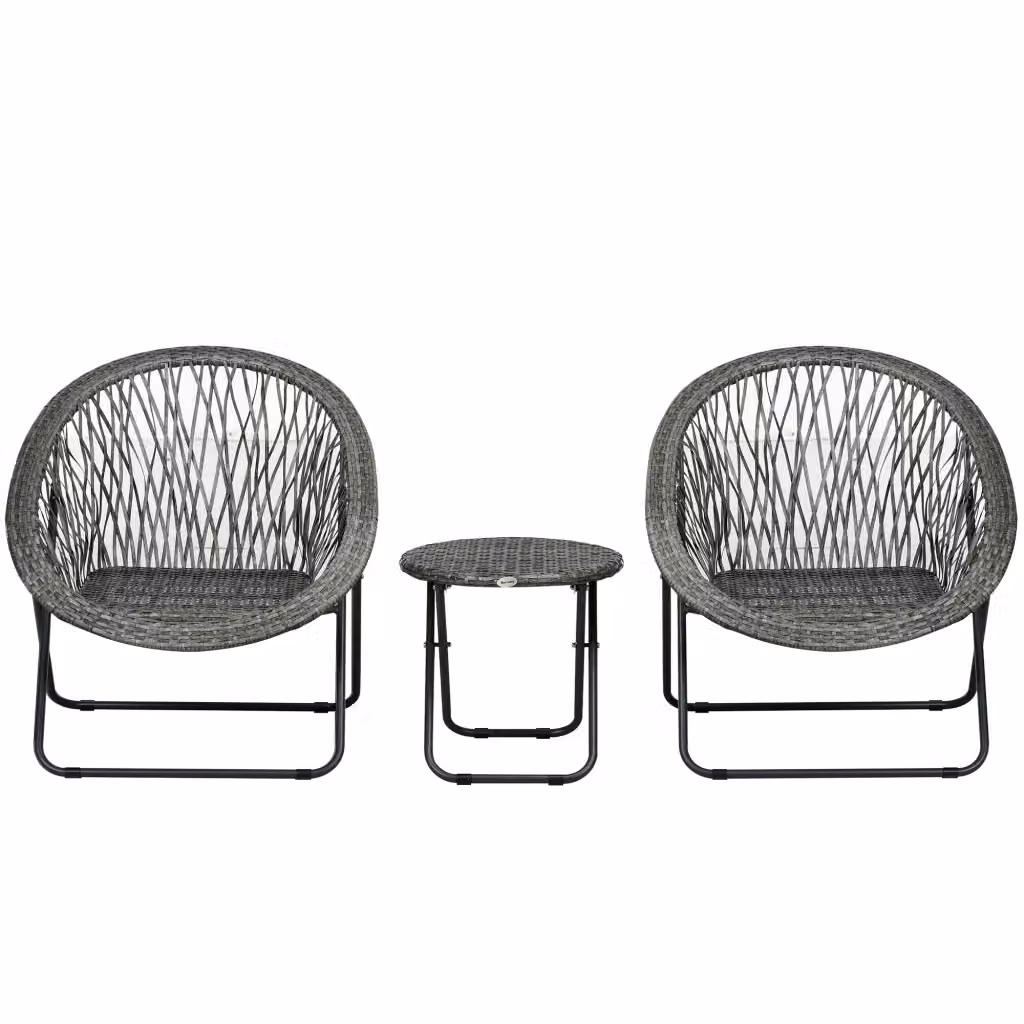 Set da balcone pieghevole MODFU composto da tavolino rotondo e 2 sedie in rattan grigio – 2