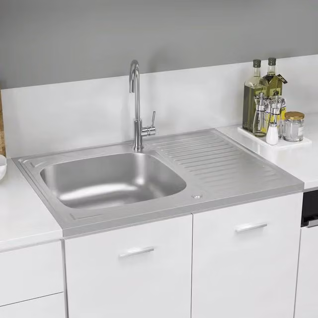 Lavello da cucina con scarico vidaXL in acciaio colore argento L: 80 cm, P: 60 cm, H: 15,5 cm – 1