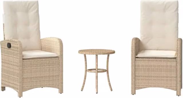 Set da Bistr¨° 3 pz | Set Salotto da Giardino con Cuscini Beige in Polyrattan