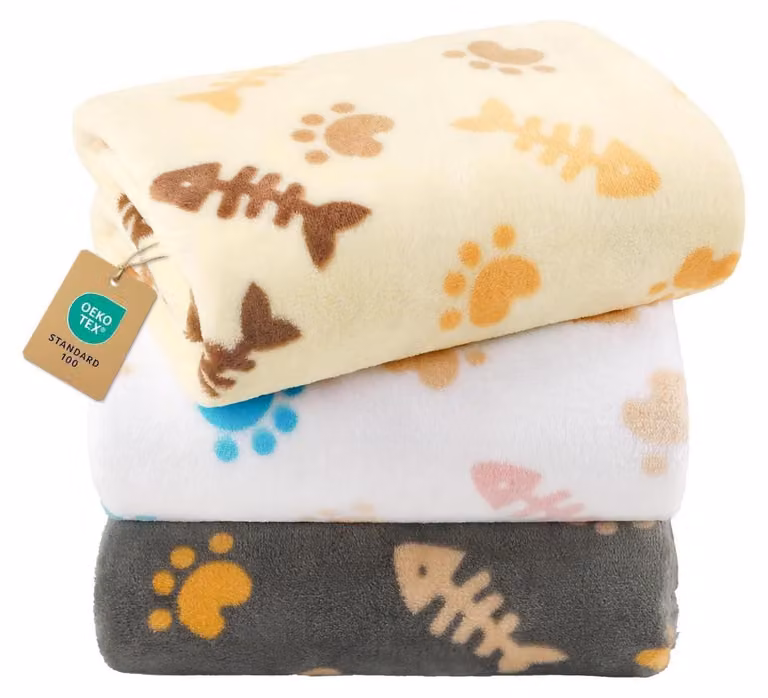 Coperta per cani, coperta per gatti, set da 3 pezzi, flanella lavabile, coperta per animali domestici, taglia media, 52x76 cm, motivo a rombi, motivo a impronta di zampa