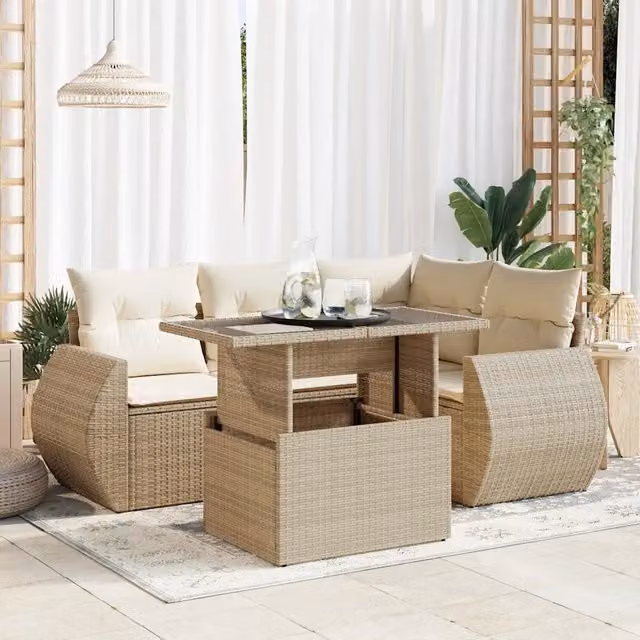 Set Divano da Giardino 5 pz con Cuscini Beige in Polyrattan 3326629