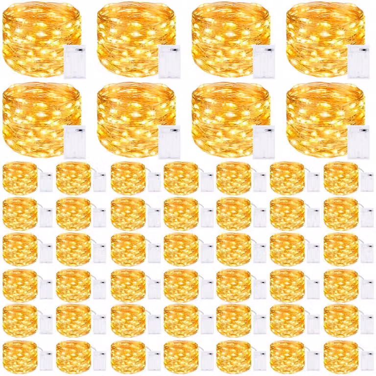 Catena luminosa a LED, 50 micro-LED, 5 metri, alimentata a batteria, filo di rame, impermeabile