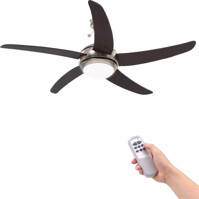 Ventilatore da Soffitto Moderno con Luce e Telecomando DESIGN IN, Marrone e Cromo, Diametro: 128 cm