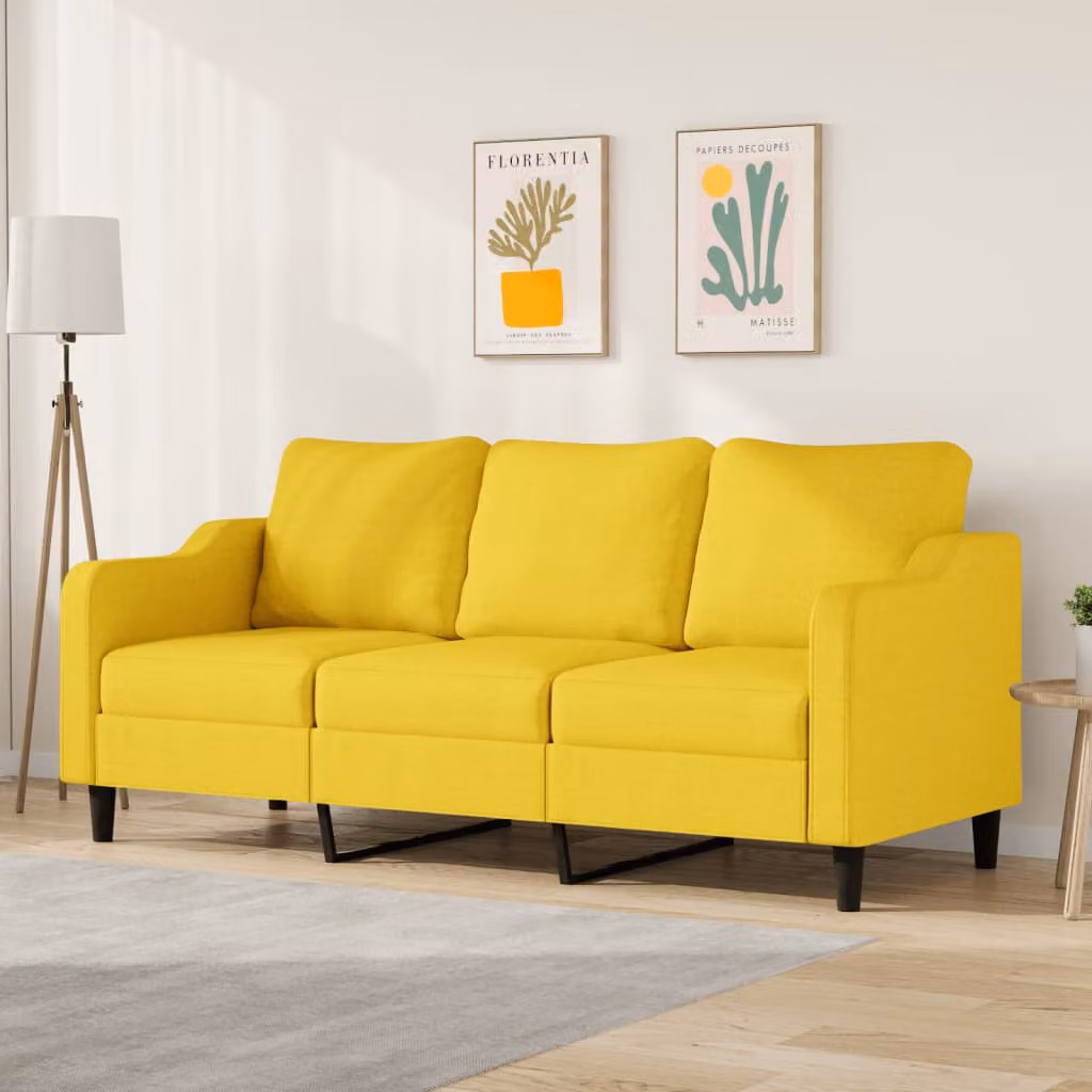 Divano a 3 posti moderno vidaXL in tessuto giallo con struttura in metallo L: 198 cm, P: 80 cm, H: 77 cm