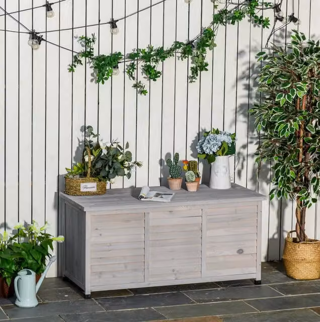 Cassapanca da giardino in legno grigio chiaro 127x56x60 cm