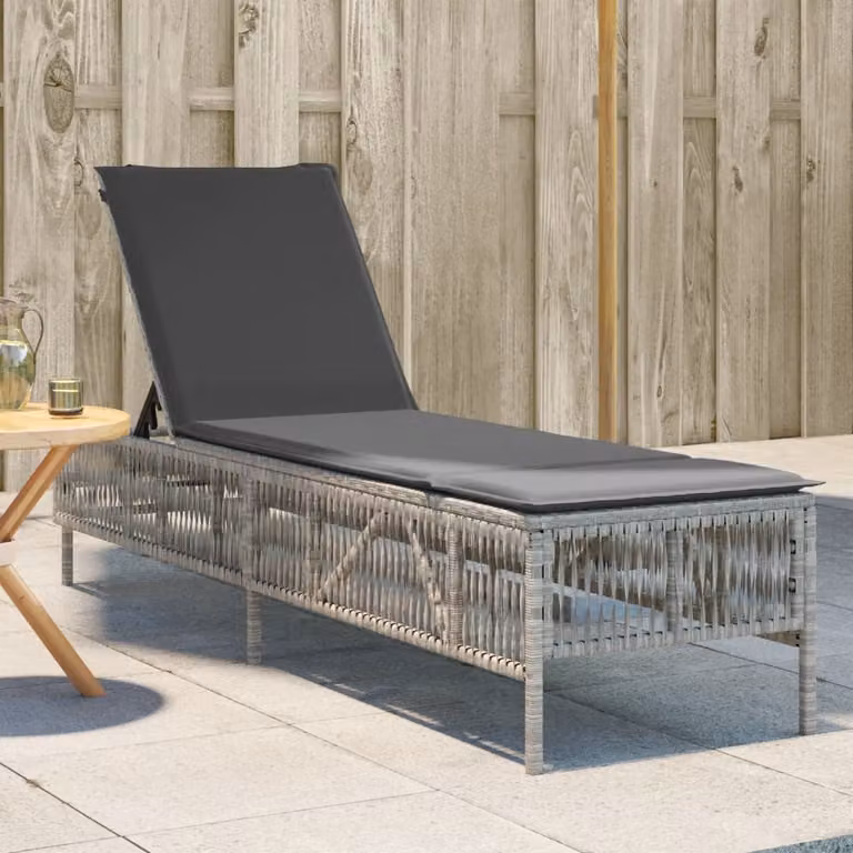 vidaXL Lettino Prendisole in Polyrattan con Cuscino Grigio e Poggiatesta Regolabile