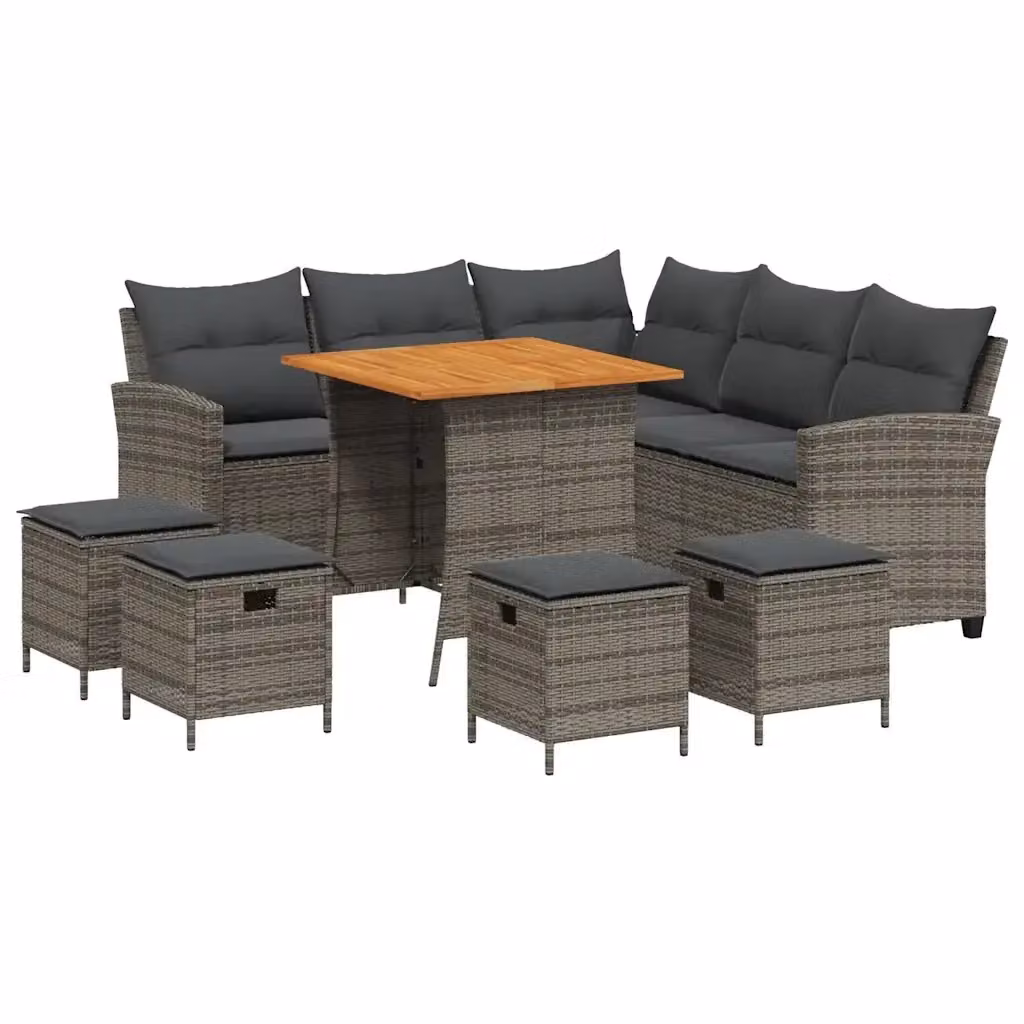 Set Divani da Giardino vidaXL 6 pz a Forma di L in Polyrattan Grigio Antracite con Cuscini e Tavolino – 2