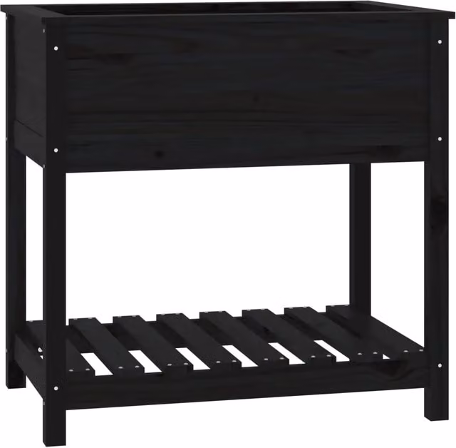 Fioriera rialzata per piante fiori patio giardino con ripiano 82,5 x 54 x 81 cm legno massello di pino nero 02_0038407