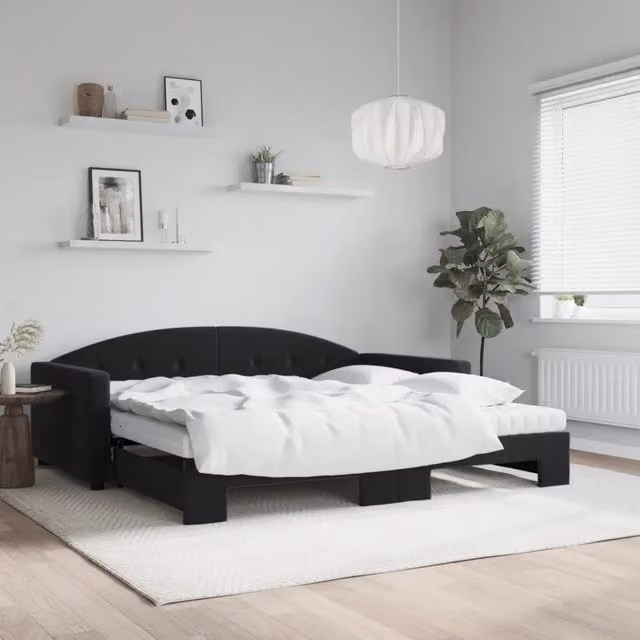 Divano Letto Estraibile vidaXL in Velluto Nero con Materasso in Schiuma L/P/H: 222 x 100 x 75 cm – 1