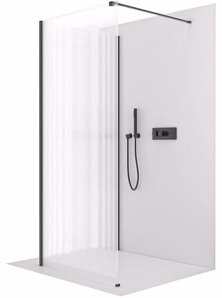 Pannello doccia angolare Walk-in Onyx, modello Cube, destro/sinistro - 8 mm - montante quadrato - nero opaco, vetro smerigliato - 110x80x200 cm
