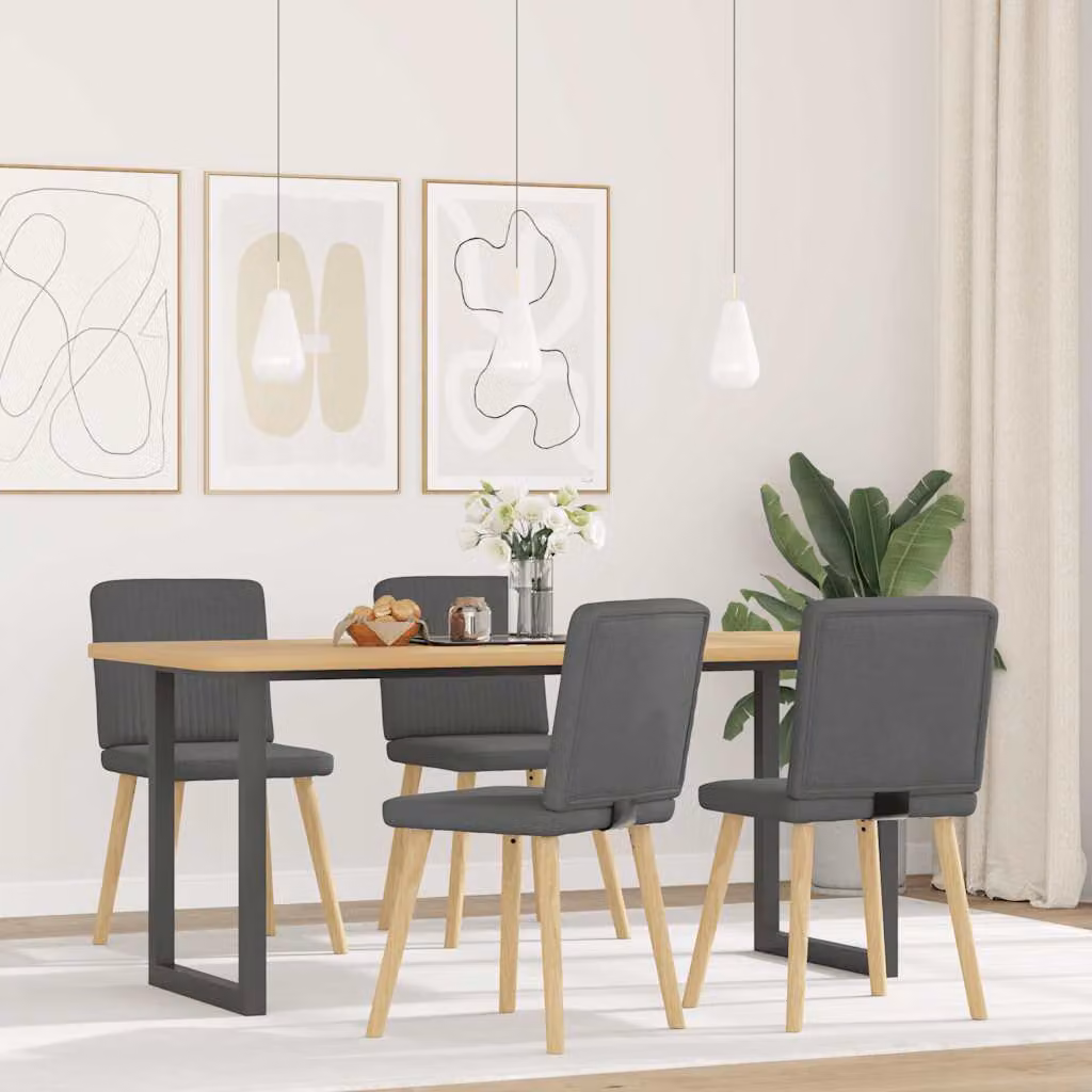 Set di 4 sedie da pranzo vidaXL in tessuto grigio con struttura in legno di gomma e metallo per soggiorno e cucina